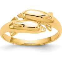 14K Yellow Gold Double Dolphin Ring - Playful Themed Design by Oro Pregiato