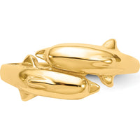 14K Yellow Gold Double Dolphin Ring - Playful Themed Design by Oro Pregiato