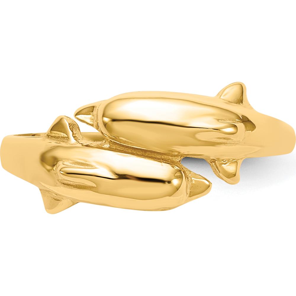 14K Yellow Gold Double Dolphin Ring - Playful Themed Design by Oro Pregiato