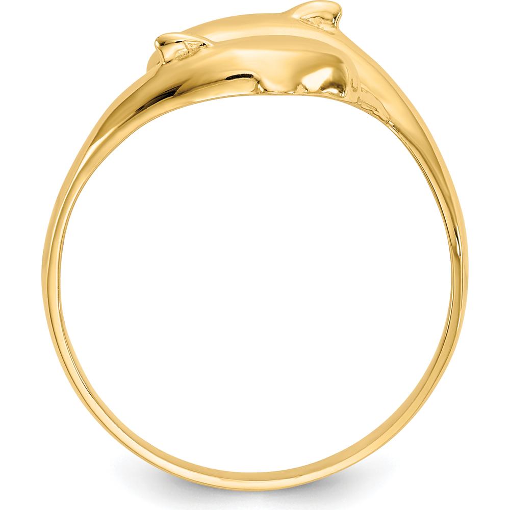 14K Yellow Gold Double Dolphins Ring - Solid Gold Themed Design by Oro Pregiato