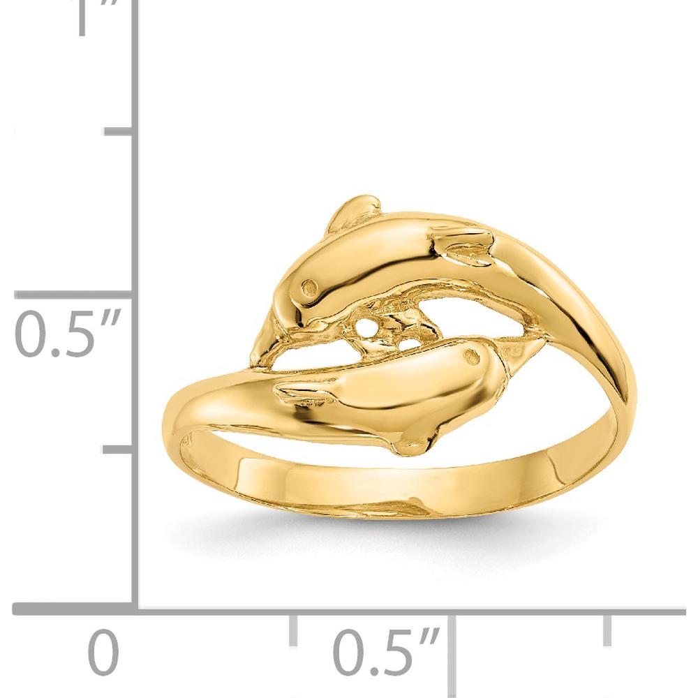 14K Yellow Gold Double Dolphins Ring - Solid Gold Themed Design by Oro Pregiato