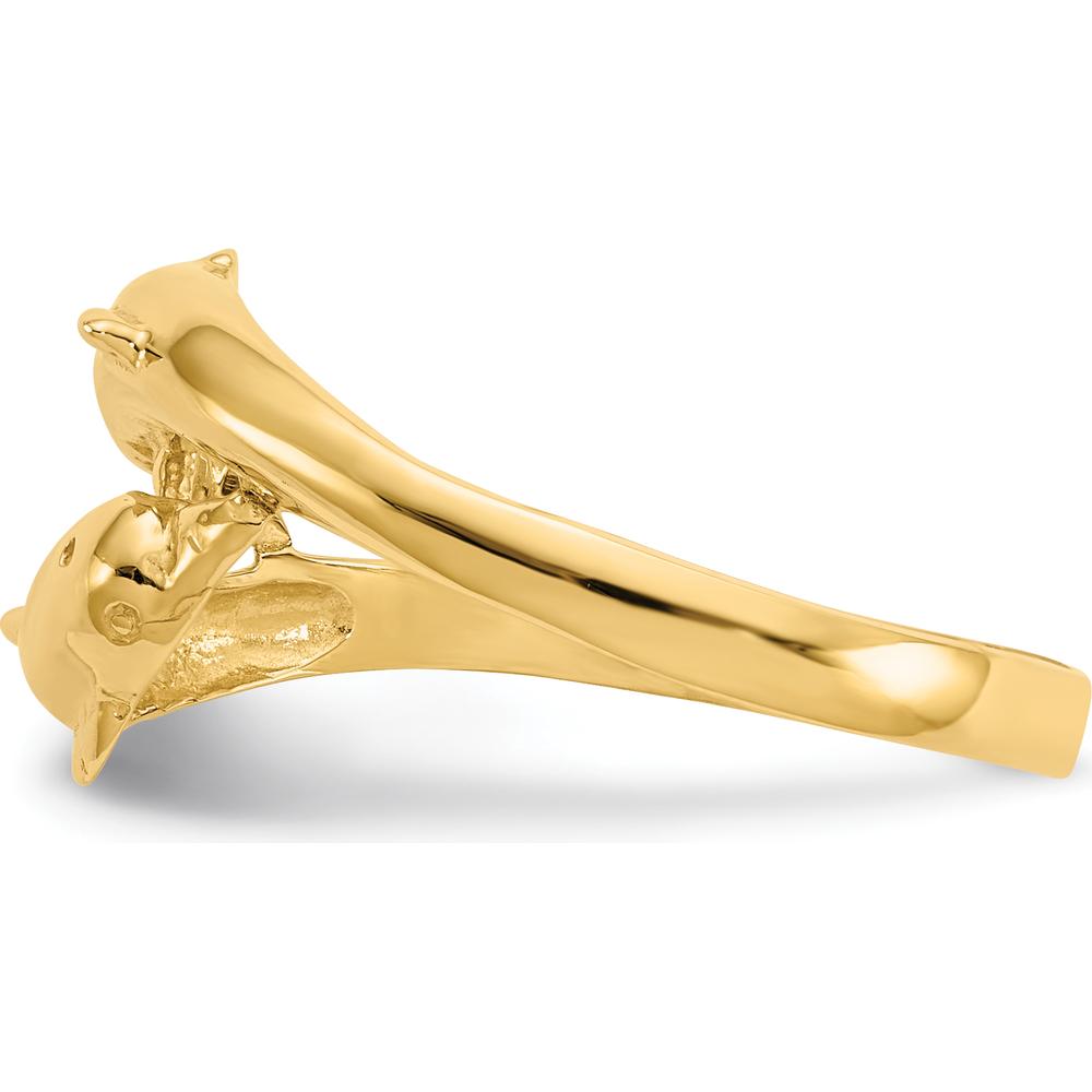14K Yellow Gold Double Dolphins Ring - Solid Gold Themed Design by Oro Pregiato