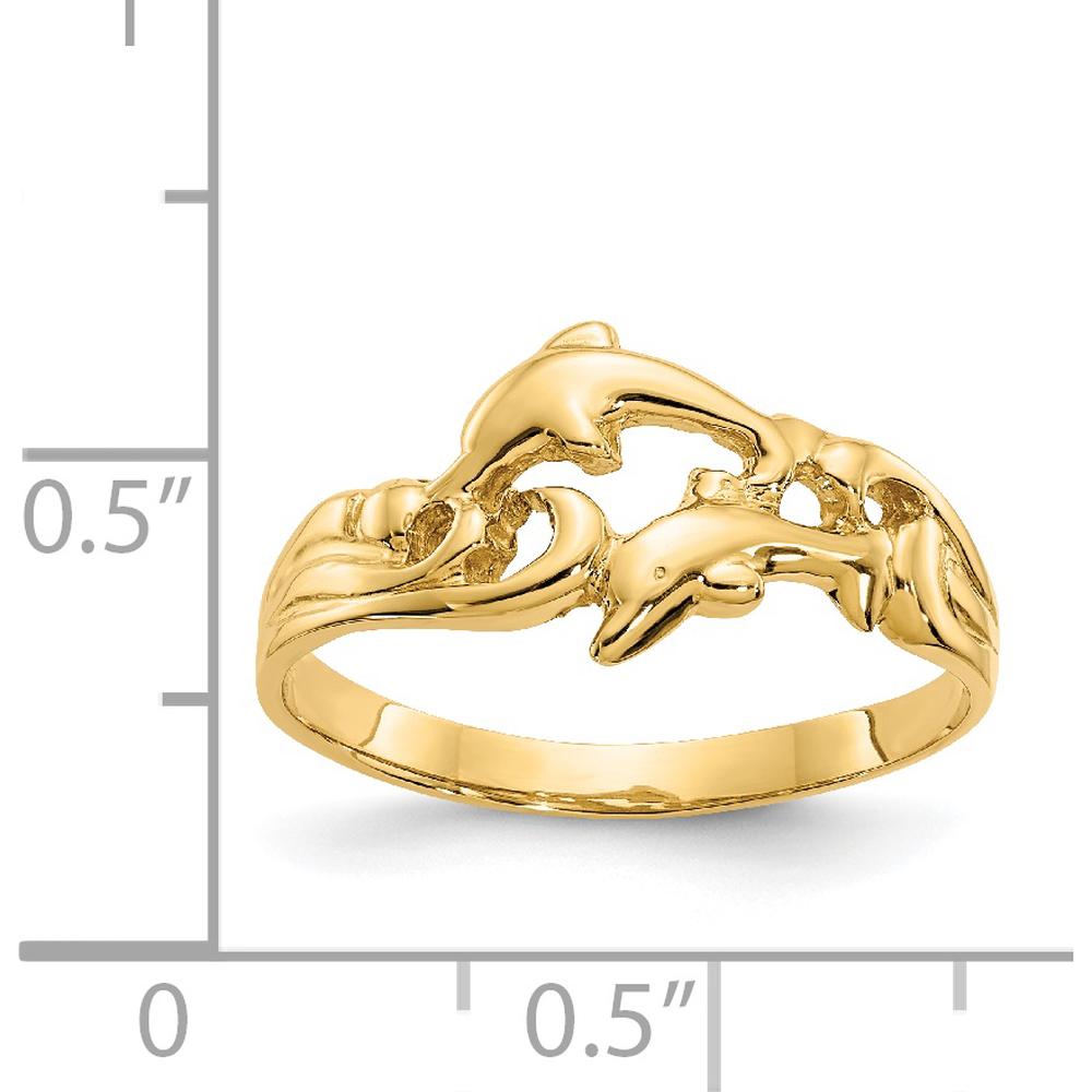 14K Yellow Gold Double Dolphins with Waves Themed Ring by Oro Pregiato
