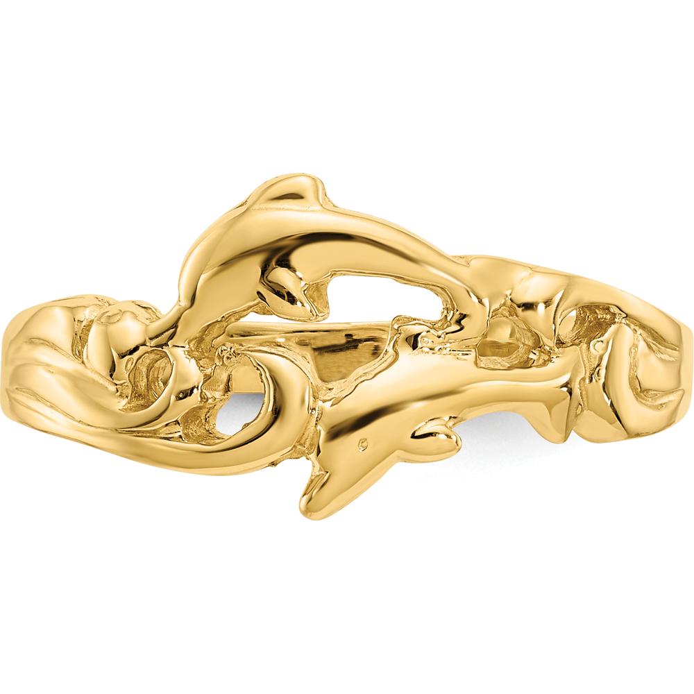 14K Yellow Gold Double Dolphins with Waves Themed Ring by Oro Pregiato