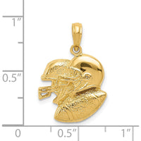 14K Yellow Gold Double Football Helmets and Ball Charm - 23mm Length by Oro Pregiato