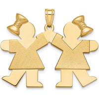 14K Yellow Gold Double Girls with Bows Kiss Charm - Engravable, 26mm by Oro Pregiato