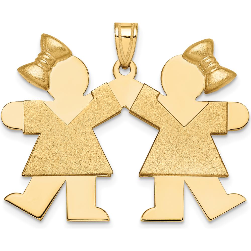 14K Yellow Gold Double Girls with Bows Kiss Charm - Engravable, 26mm by Oro Pregiato