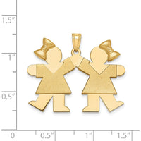 14K Yellow Gold Double Girls with Bows Kiss Charm - Engravable, 26mm by Oro Pregiato