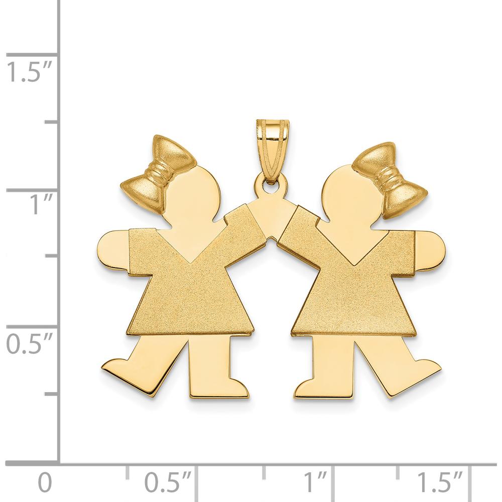 14K Yellow Gold Double Girls with Bows Kiss Charm - Engravable, 26mm by Oro Pregiato