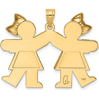 14K Yellow Gold Double Girls with Bows Kiss Charm - Engravable, 26mm by Oro Pregiato