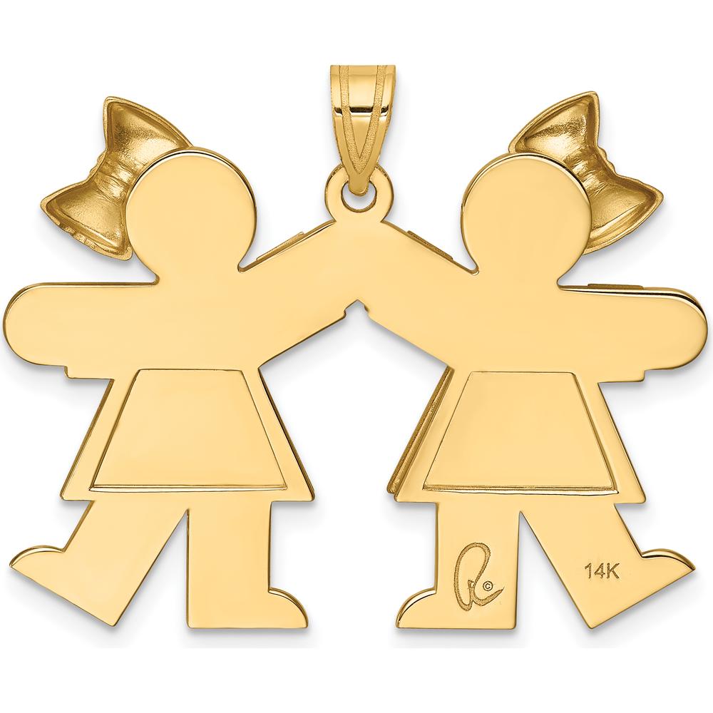 14K Yellow Gold Double Girls with Bows Kiss Charm - Engravable, 26mm by Oro Pregiato