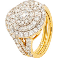 14K Yellow Gold Double Halo Bridal Ring with Round Lab Grown Diamonds and Split Shank Design - 1.93 Carat Total Diamond Weight