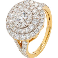 14K Yellow Gold Double Halo Bridal Ring with Round Lab Grown Diamonds and Split Shank Design - 1.93 Carat Total Diamond Weight
