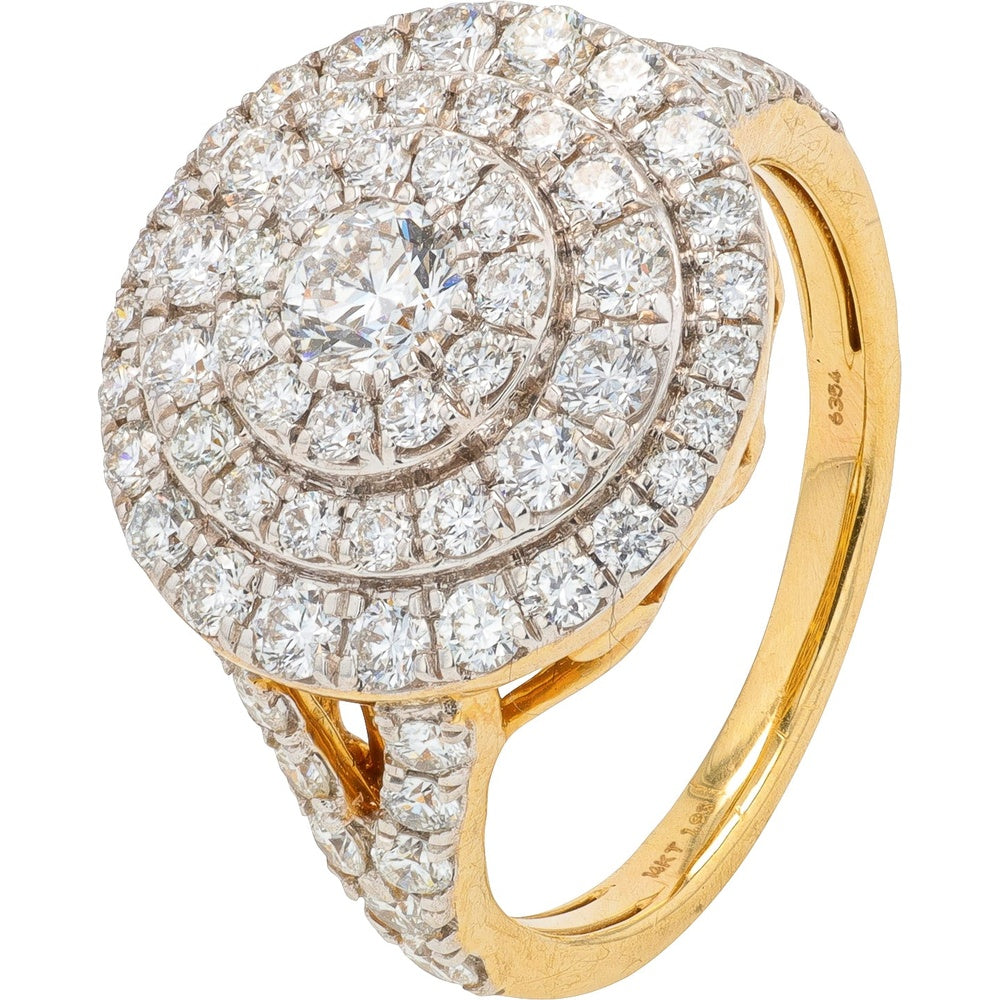 14K Yellow Gold Double Halo Bridal Ring with Round Lab Grown Diamonds and Split Shank Design - 1.93 Carat Total Diamond Weight