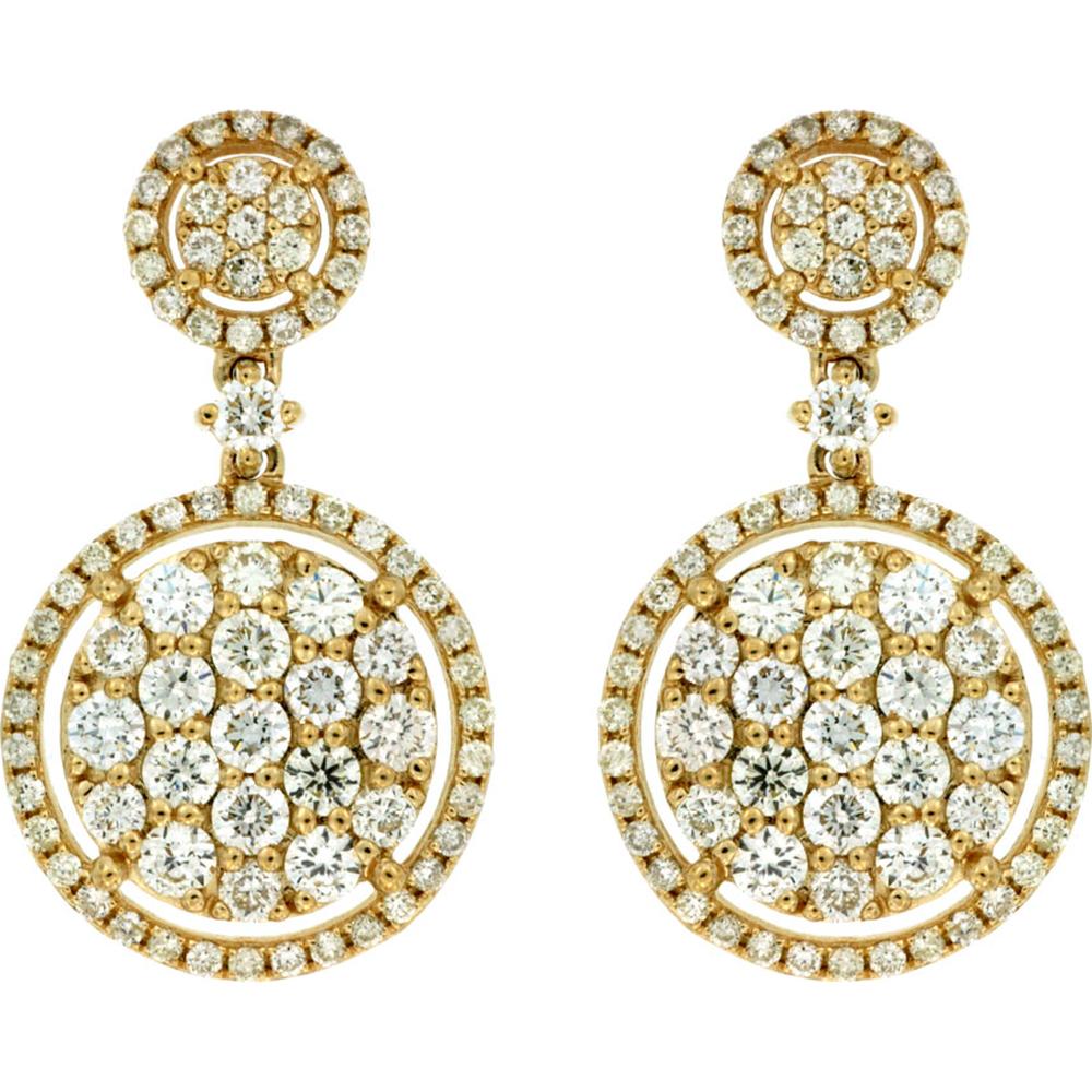 14K Yellow Gold Double Halo Diamond Drop Earrings - 1.65 Carat Total Diamond Weight - Royal Jewelry