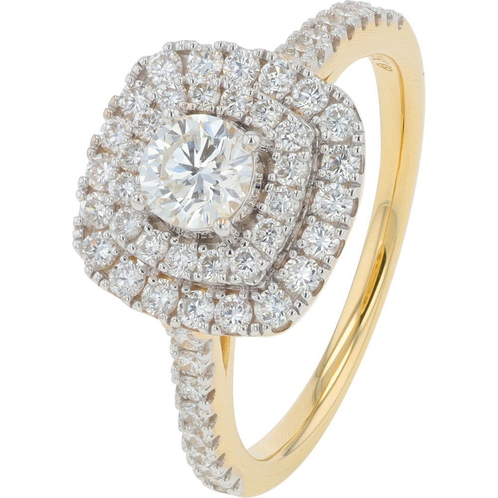 14K Yellow Gold Double Halo Engagement Ring with Round Lab Grown Diamond - 1.00 Carat Total Diamond Weight