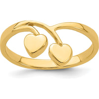 14K Yellow Gold Double Heart Drop V Ring - Polished Finish, Tapered Band by Oro Pregiato