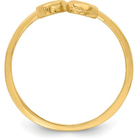 14K Yellow Gold Double Heart Drop V Ring - Polished Finish, Tapered Band by Oro Pregiato