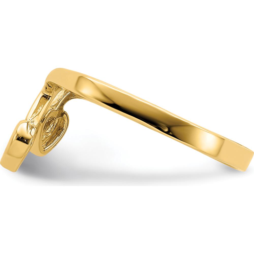14K Yellow Gold Double Heart Drop V Ring - Polished Finish, Tapered Band by Oro Pregiato