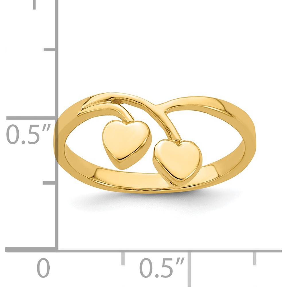14K Yellow Gold Double Heart Drop V Ring - Polished Finish, Tapered Band by Oro Pregiato
