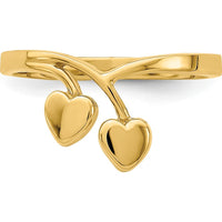 14K Yellow Gold Double Heart Drop V Ring - Polished Finish, Tapered Band by Oro Pregiato