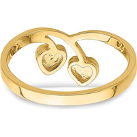 14K Yellow Gold Double Heart Drop V Ring - Polished Finish, Tapered Band by Oro Pregiato