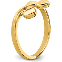 14K Yellow Gold Double Heart Drop V Ring - Polished Finish, Tapered Band by Oro Pregiato