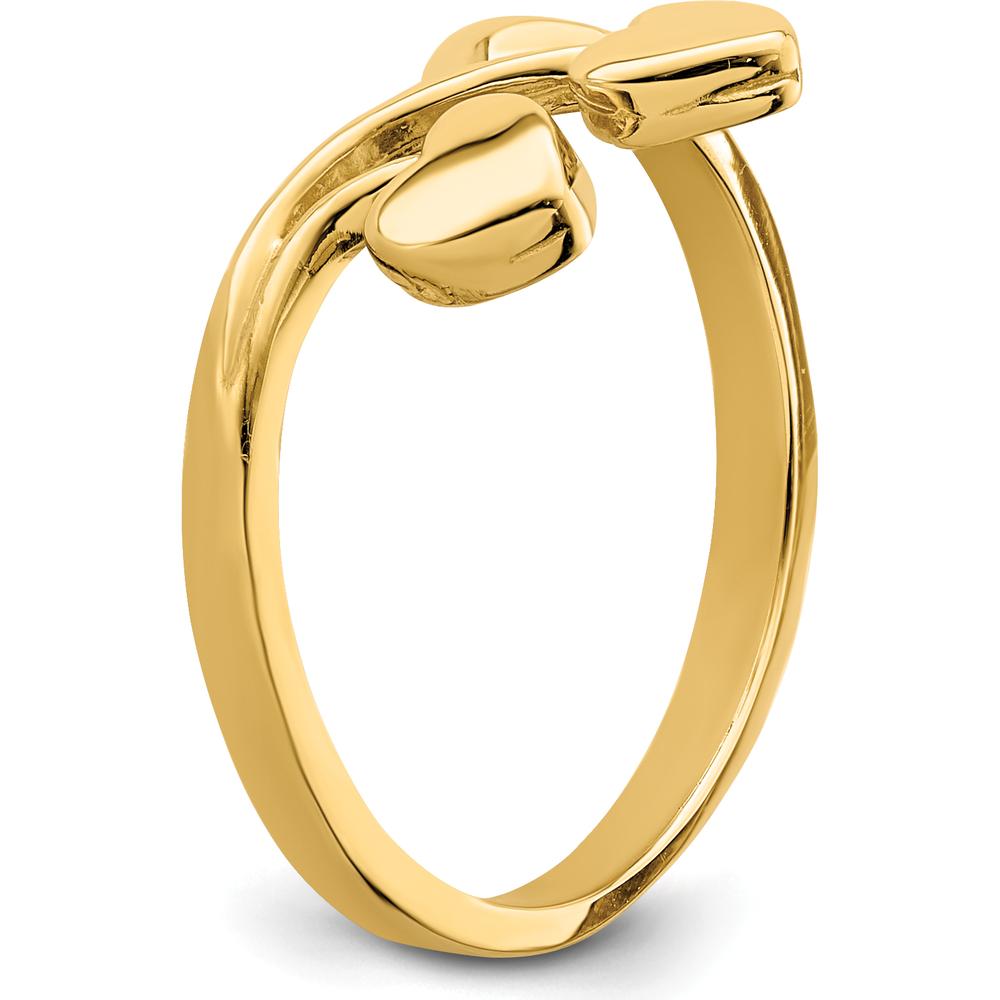14K Yellow Gold Double Heart Drop V Ring - Polished Finish, Tapered Band by Oro Pregiato