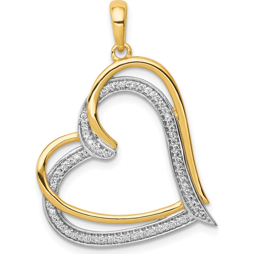 14K Yellow Gold Double Heart Pendant with 1/6 Carat Diamonds - 70 Roun ...