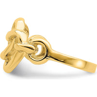 14K Yellow Gold Double Heart Ring with Polished Finish and Diamond-Cut Texture by Oro Pregiato