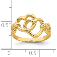 14K Yellow Gold Double Heart Ring with Polished Finish and Diamond-Cut Texture by Oro Pregiato