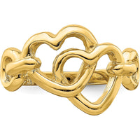 14K Yellow Gold Double Heart Ring with Polished Finish and Diamond-Cut Texture by Oro Pregiato
