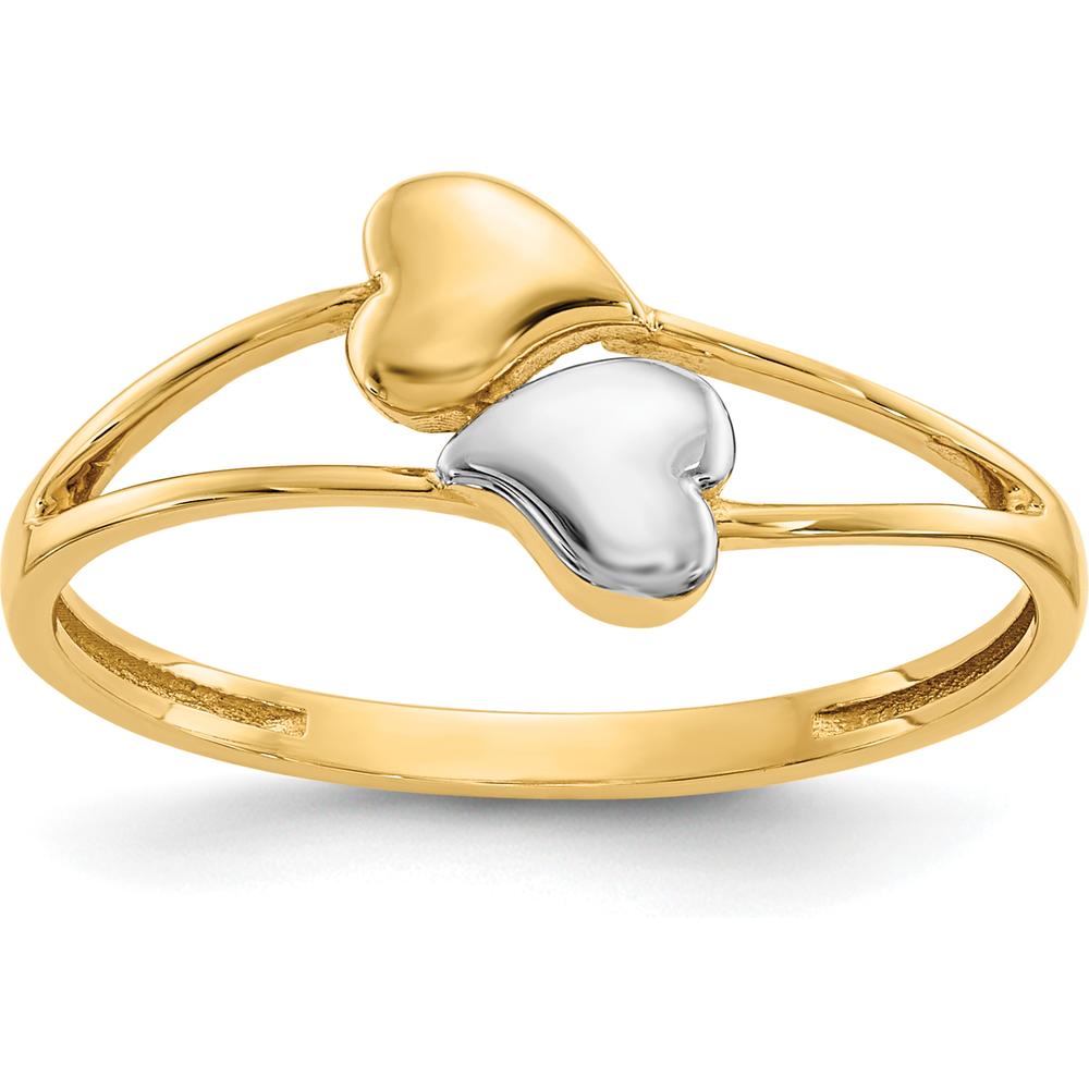 14K Yellow Gold Double Heart Ring with Rhodium Plating by Oro Pregiato
