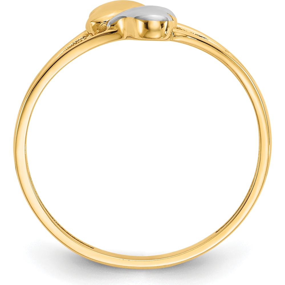 14K Yellow Gold Double Heart Ring with Rhodium Plating by Oro Pregiato