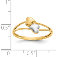 14K Yellow Gold Double Heart Ring with Rhodium Plating by Oro Pregiato