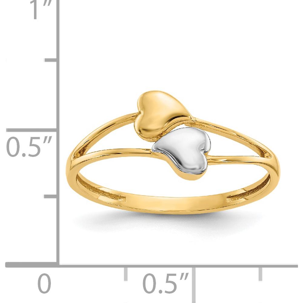 14K Yellow Gold Double Heart Ring with Rhodium Plating by Oro Pregiato