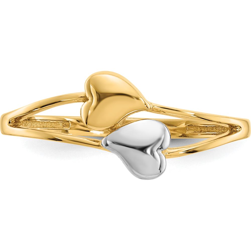 14K Yellow Gold Double Heart Ring with Rhodium Plating by Oro Pregiato
