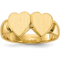 14K Yellow Gold Double Heart Signet Ring with Polished & Satin Finish by 0