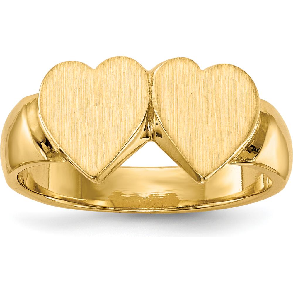 14K Yellow Gold Double Heart Signet Ring with Polished & Satin Finish by 0