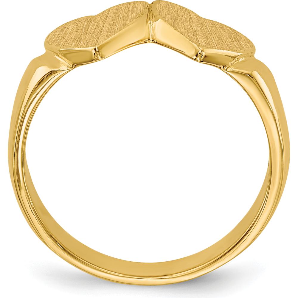 14K Yellow Gold Double Heart Signet Ring with Polished & Satin Finish by 0