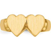 14K Yellow Gold Double Heart Signet Ring with Polished & Satin Finish by 0