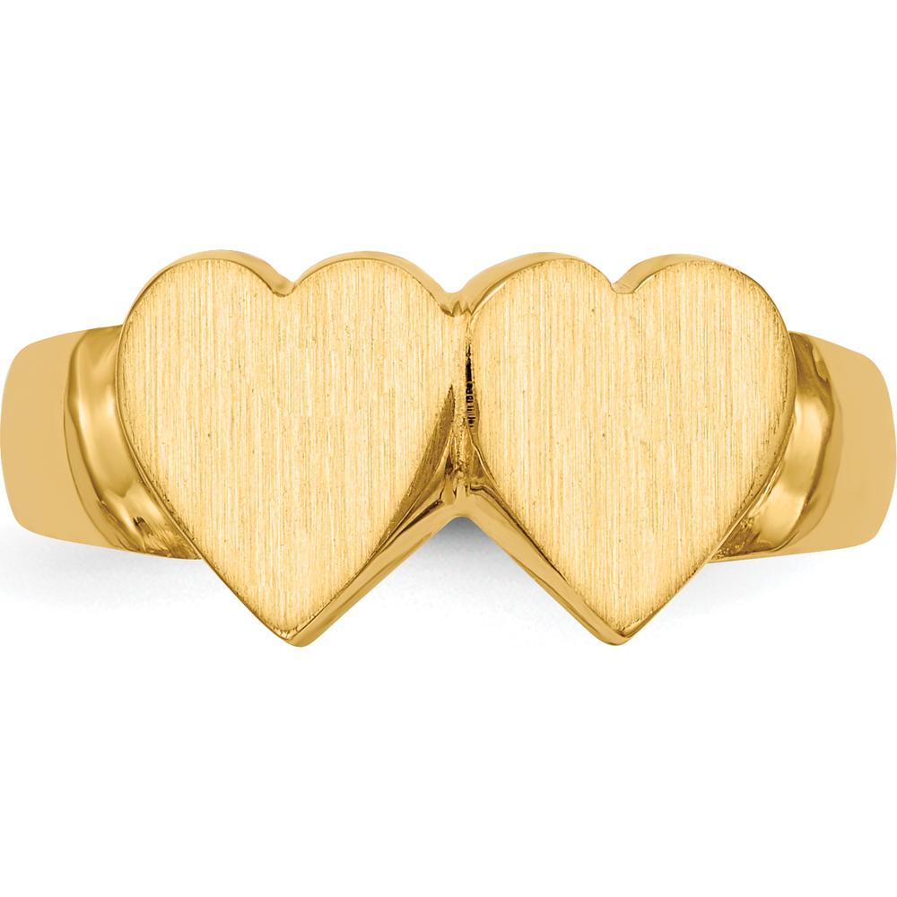 14K Yellow Gold Double Heart Signet Ring with Polished & Satin Finish by 0