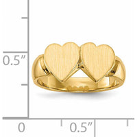 14K Yellow Gold Double Heart Signet Ring with Polished & Satin Finish by 0