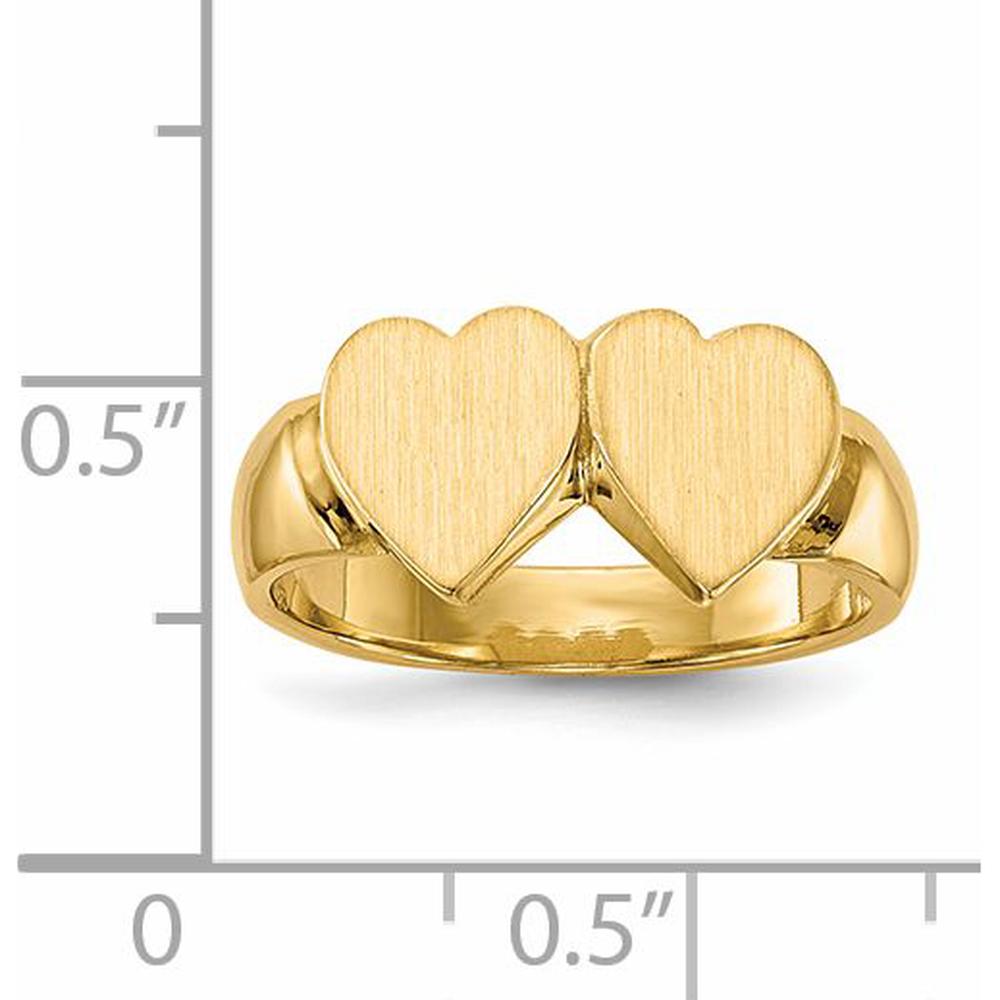 14K Yellow Gold Double Heart Signet Ring with Polished & Satin Finish by 0