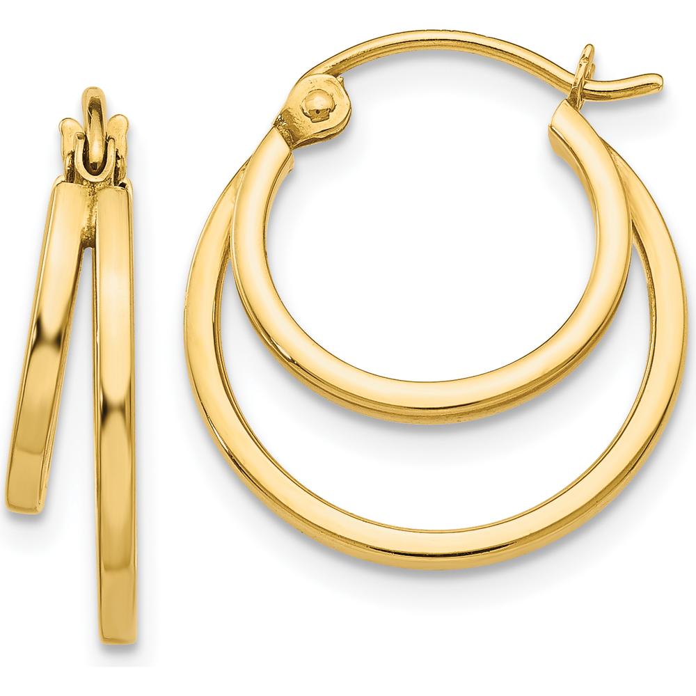 14K Yellow Gold Double Hoop Earrings with Polished Finish - 17mm Width and 17mm Length by 0