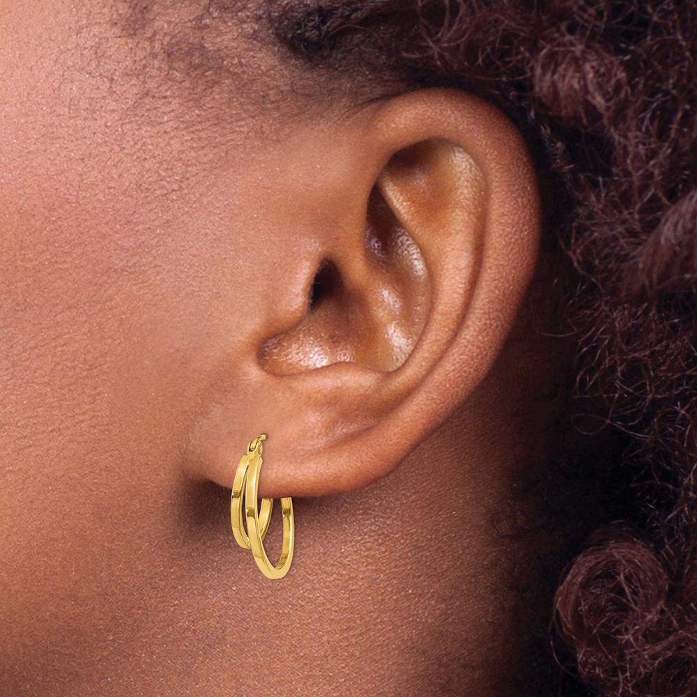 14K Yellow Gold Double Hoop Earrings with Polished Finish - 17mm Width and 17mm Length by 0