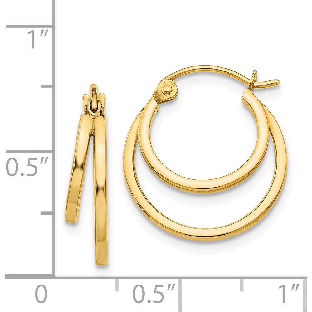14K Yellow Gold Double Hoop Earrings with Polished Finish - 17mm Width and 17mm Length by 0