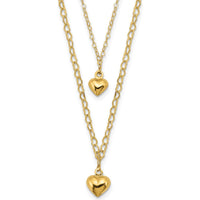 14K Yellow Gold Double Layer Heart Link Necklace with Polished Puffed Hearts - 16" with 2" Extender by 0