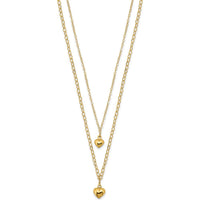 14K Yellow Gold Double Layer Heart Link Necklace with Polished Puffed Hearts - 16" with 2" Extender by 0
