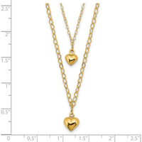 14K Yellow Gold Double Layer Heart Link Necklace with Polished Puffed Hearts - 16" with 2" Extender by 0